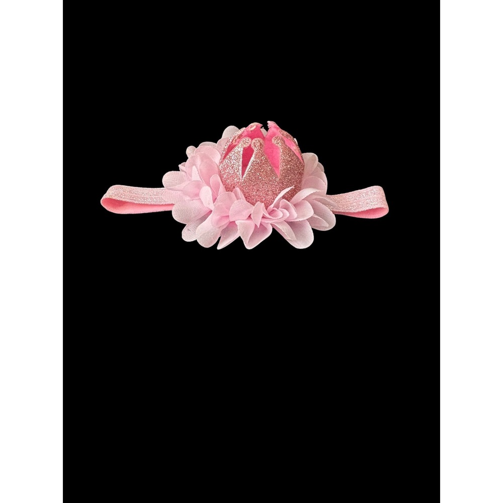 Baby Girl Pink Crown Headband Glitter Princess Flower Elastic Infant Toddler